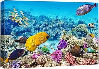 wall26 Canvas Print Wall Art Vibrant Teal Underwater Fish Coral Reef Nature Animals Photography Realism Rustic Scenic Landscape Wilderness Earth Colorful for Living Room, Bedroom, Office - 16"x24"