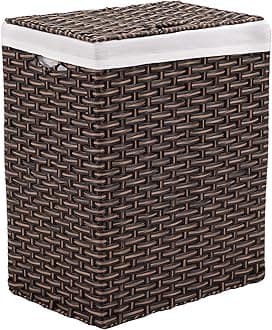 Premium Handwoven Portable Laundry Bin Basket with Carrying Handles, Household Storage for Clothes, Linens, Sheets, Mocha Brown, Rectangular Hamper