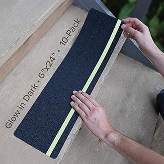 LifeGrip Anti Slip Traction Treads with Glow in Dark Stripe (10-Pack), 6" X 24", Best Grip Tape Grit Non Slip, Outdoor Non Skid Tape, High Traction Friction Abrasive Adhesive for Stairs Step