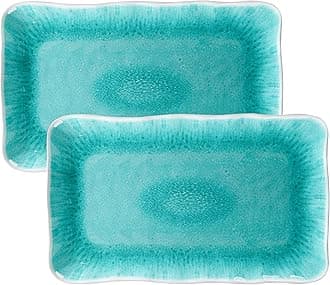 Large Melamine Serving Platters for Serving Food, Set of 2, 17" x 10" Melamine Rectanglar Serving Trays for Party, Appetizer and Dessert Use, Dishwasher Safe, Reactive Teal