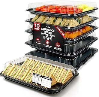 – 10 Pack Sandwich Platter Trays with Lids – Reusable Catering Food Trays for Parties, Buffets, Sushi, Sandwiches, Cake & Meal Prep (34 x 24 x 7.5 cm)