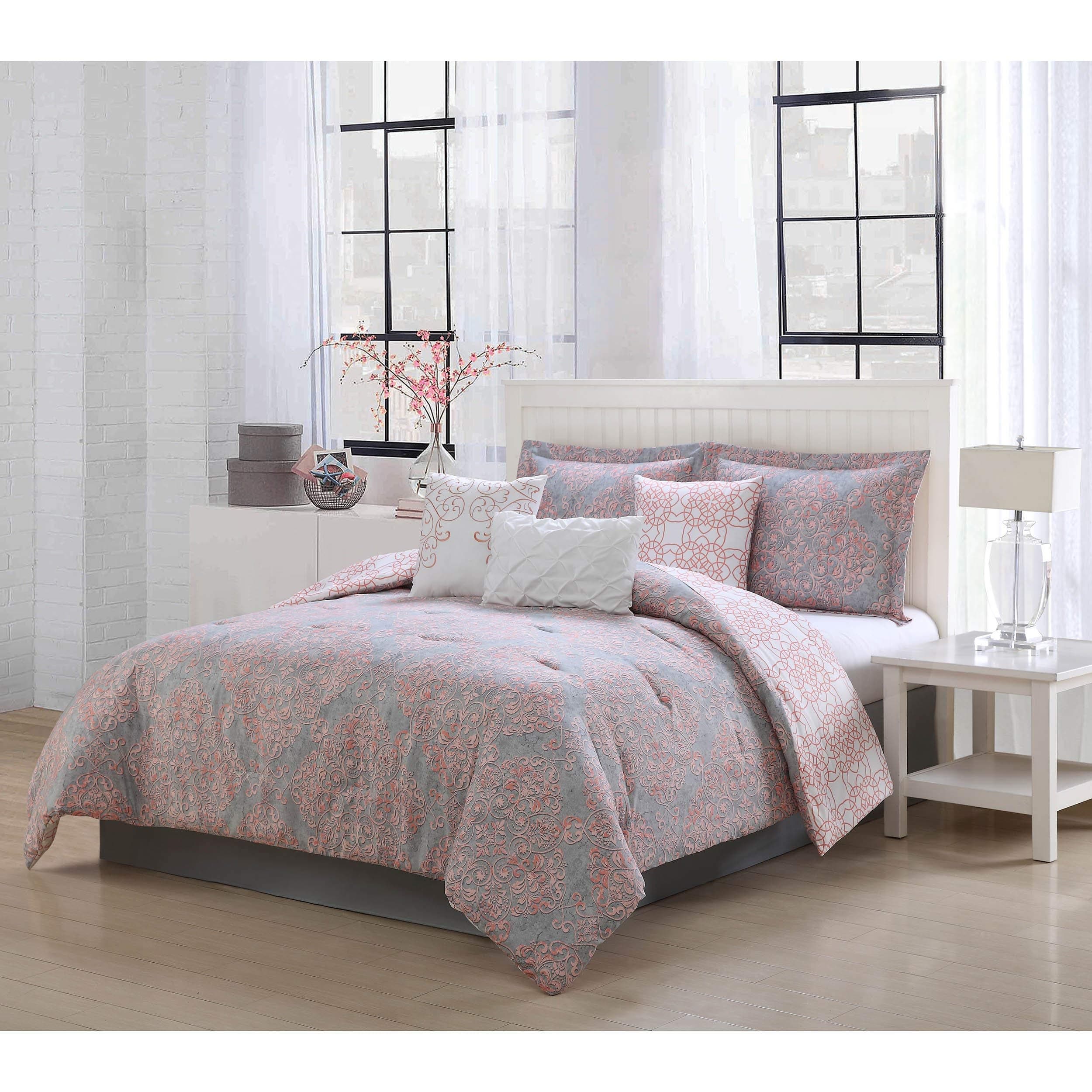 Studio 17 Magic Queen 7-Piece Comforter Set, Blush/Grey