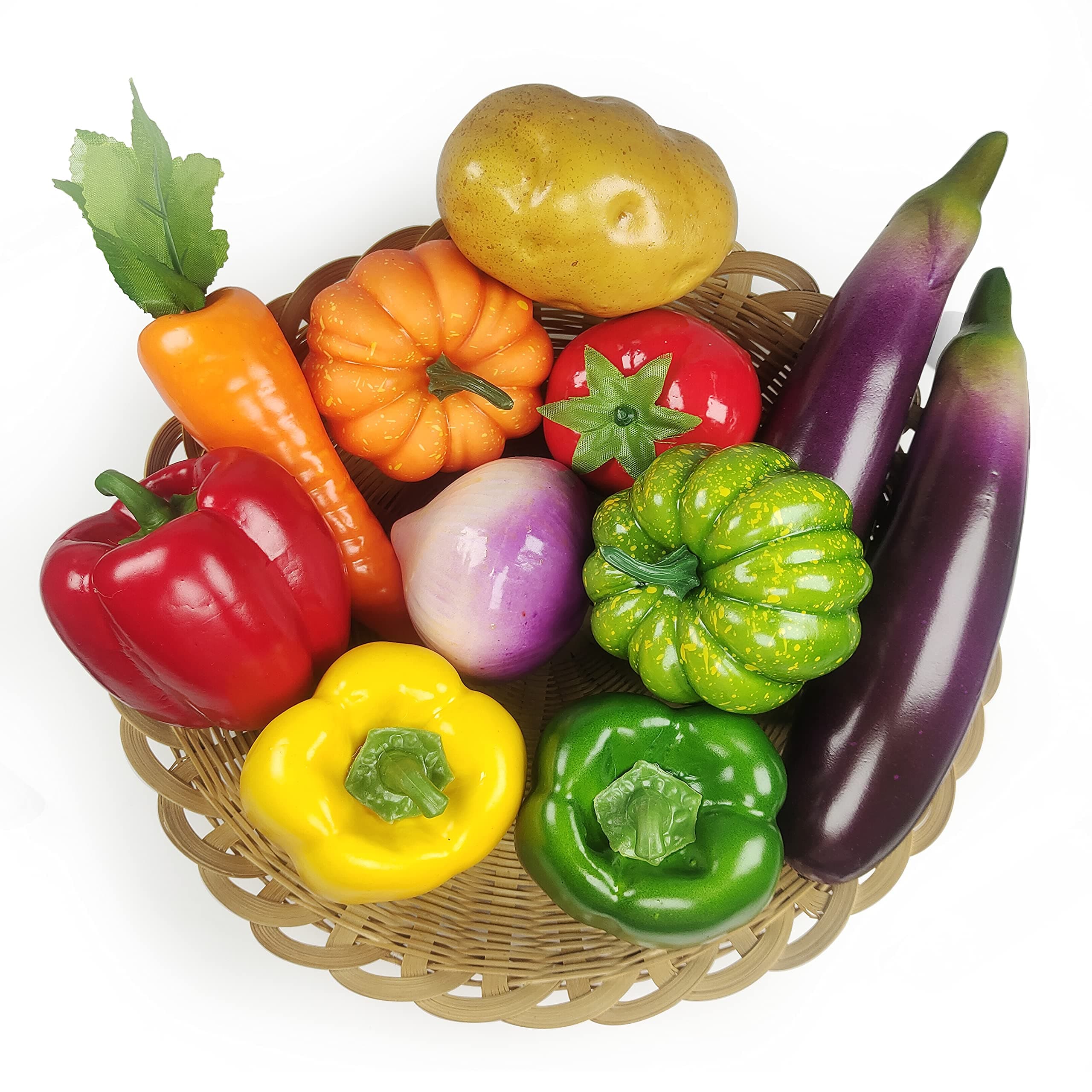 Lorigun 11 Pcs Artificial Vegetables Pack Simulation Vegetables for Decoration, Fake Vegetables Set for Kitchen Home Decor, Decorative Vegetables Faux Onion Carrot Potatoes, FakeTomatoes for Décor