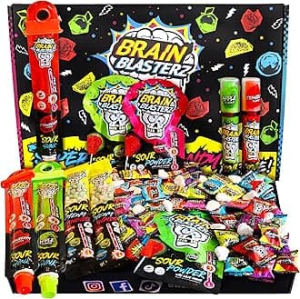 Brain Blasterz Sour Candy Variety Pack - 22 Piece Assorted Candy Box, Bulk Sour Candy Mix, Individually Wrapped Snack Box with Hard Candy, Lollipops & Taffy for Easter, Halloween, Birthdays & Parties