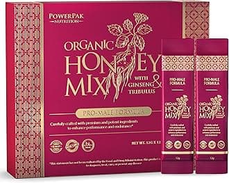 PowerPak Extra Strength Honey Mix | Honey Packets with Natural Jelly Bee Pollen, Panax Ginseng & Tribulus | Mixed Honey Infused with Premium Ingredients for Long Lasting - 3 Days | Packs of 12 Sachets