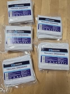 5X Sterile Emergency Trauma Dressings 10cm x 18cm Haemmorragic Control Non Adherent Stretch FFD Field Heavy Bleeding Bandage (2028-09 Expiry)