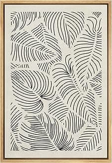 IDEA4WALL Framed Canvas Print Wall Art Hawaiian Black & White Tropical Island Leaf Print Abstract Shapes Illustrations Modern Art Decorative Minimalist Multicolor for Bedroom - 24"x36" Natural