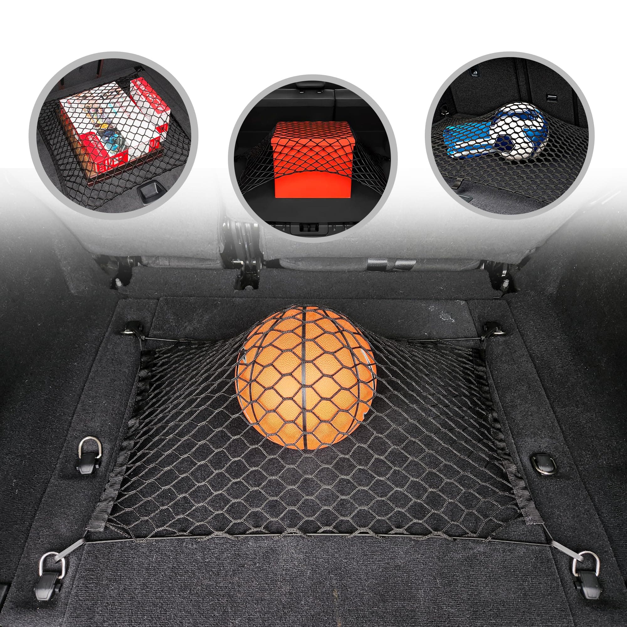 TN TrunkNets Inc Floor Style Trunk Mesh Cargo Net Black for Jeep Wrangler JL 4XE 4 Door 2019-2023 Car Accessories - Premium Trunk Organizer and Storage - Cargo Net for SUV Vehicle Carrier Organizer