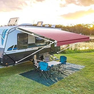 YESCAMP Manual RV Awning Complete Kit Retractable Camper Awning for RV or Trailers RV Roll Out Awning for Camper or 5th Wheel,Travel Trailers,Toy Haulers,Motohome(17Ft,White Frame,Burgundy Fade