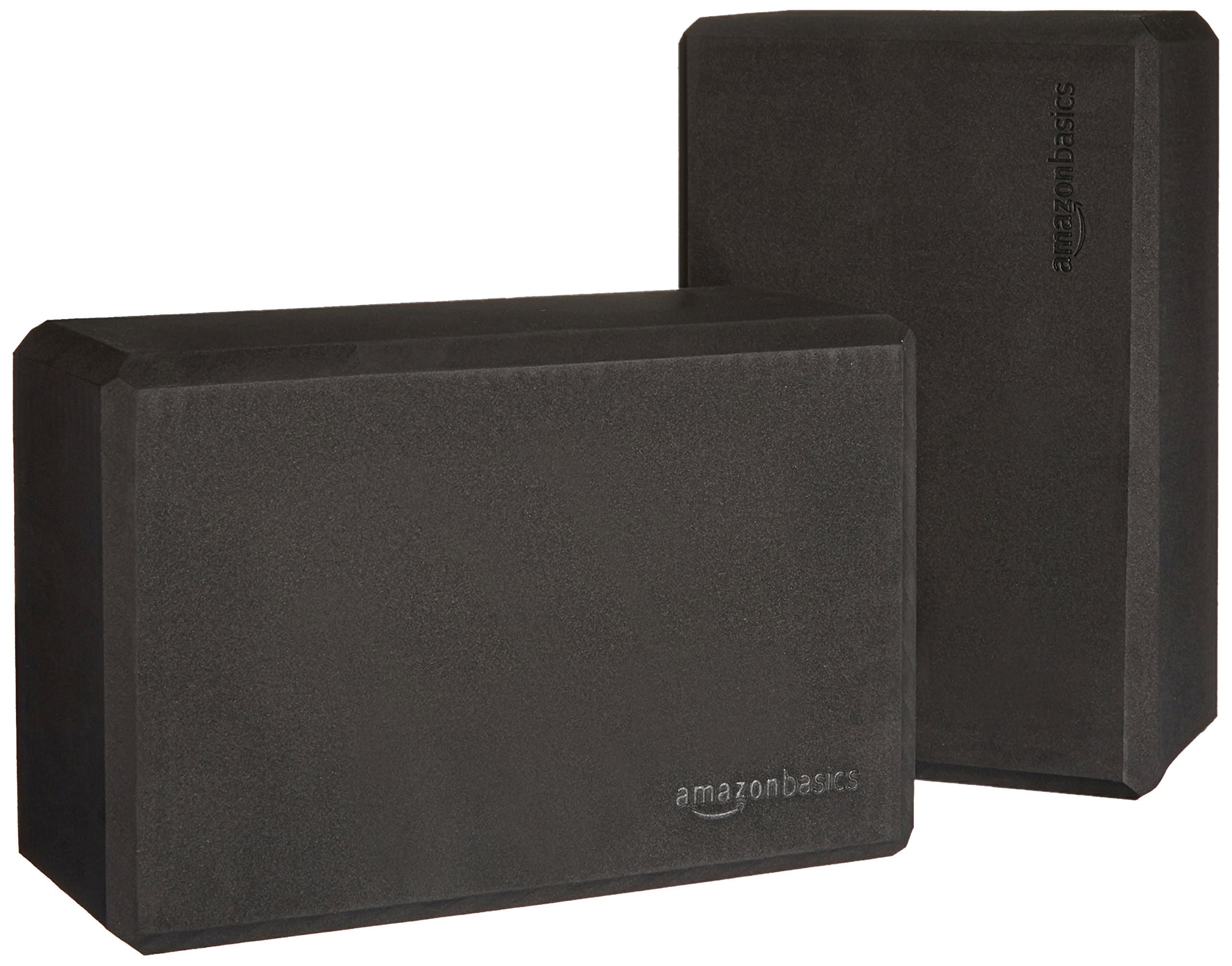 Amazon Basics Non-Slip Yoga Blocks, Set of 2, Deepen Poses, 4" x 9" x 6", Black