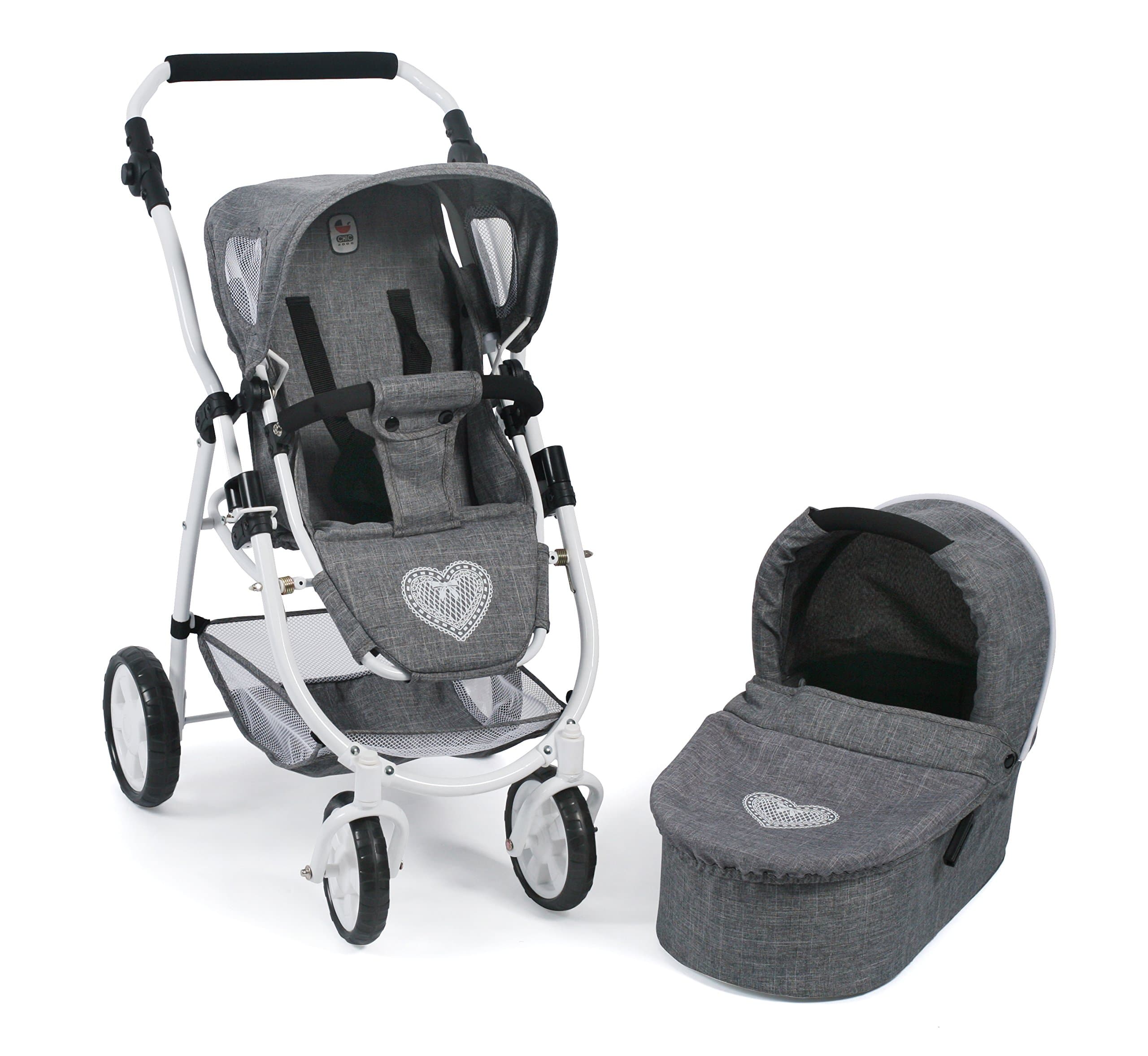 Bayer Chic 2000 638 76 COMBI Doll's Pram Emotion 2 in 1 Jeans Grey