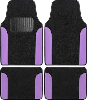 BDK Carpet Floor Mats for Cars, Two-Tone Carpet Car Mat with Faux Leather Accents, Automotive Floor Mat Sets with Built-in Heel Pad, Stylish Interior Car Accessories Purple