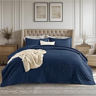 King Quilt - Navy Blue Bedspread King Size & Lightweight Comforter, Modern Coverlet with Clover Pattern, Ultra Soft All-Season Bedding, 106 x 96 Inches
