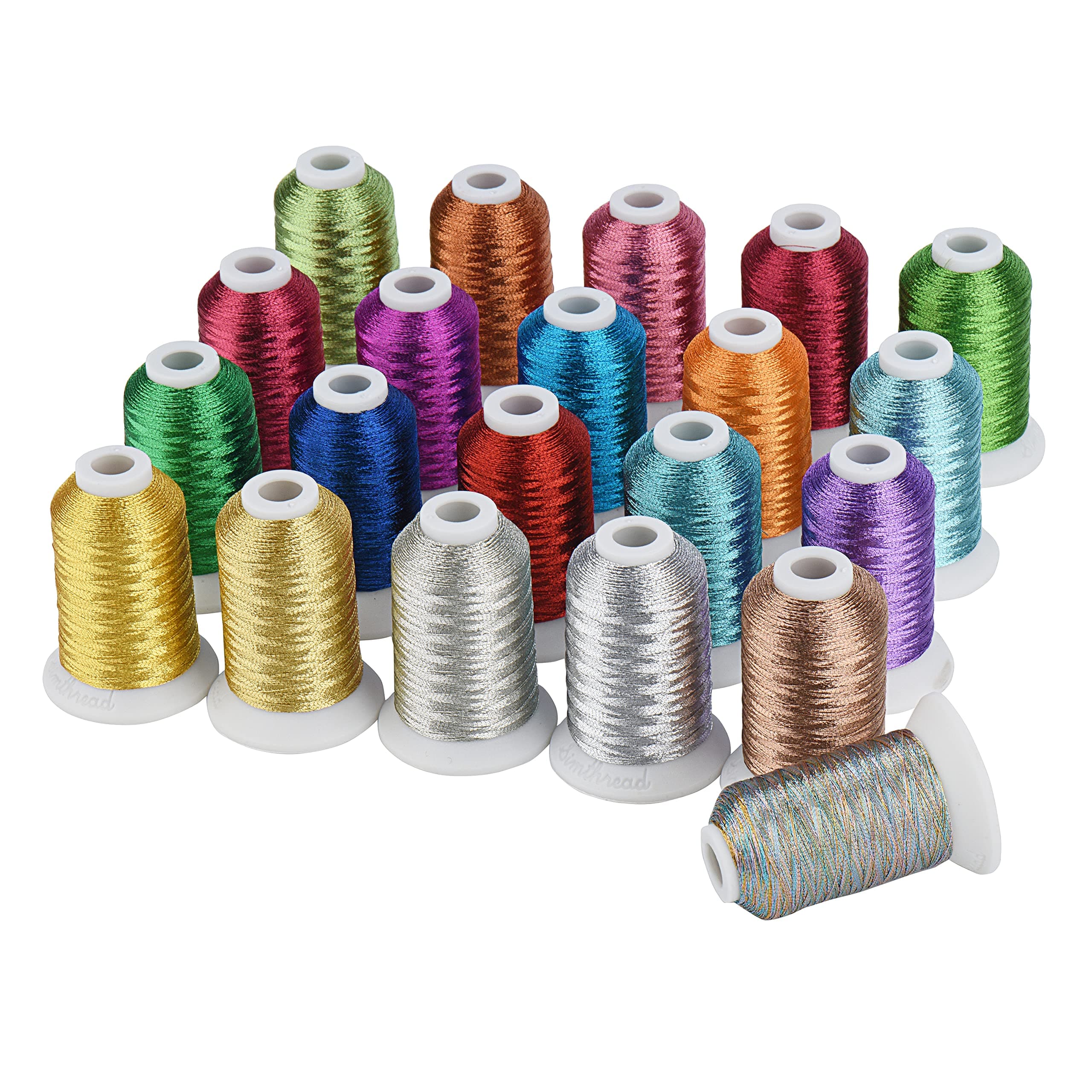 Simthread Best 21 Colors Metallic Embroidery Machine Thread Kit 500M(550Y) for Computerized Embroidery and Decorative Sewing