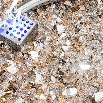 NUPICK 20 Pound Fire Glass, 1/2 Inch Reflective Fire Pit Rocks, Fit with Fireplace Glass, Rose Gold