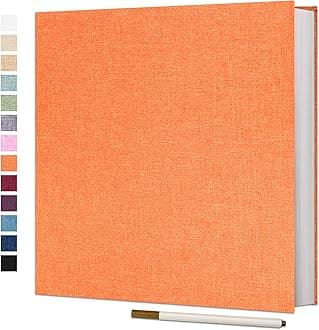 Vienrose Photo Album Self Adhesive 4x6 5x7 3x5 8x10 Scrapbook Album DIY Scrap Book with A Metallic Pen (11"x10.6" 60 Pages, Orange)