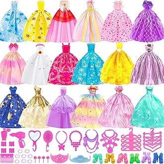 ZITA ELEMENT 51 Pcs 11.5 Inch Girl Doll Clothes and Accessories - 6 Pcs 11.5 Inch Girl Doll Wedding Evening Party Dresses Grown with 45 Pcs 11.5 Inch Girl Doll Shoes Hangers and Other Accessories
