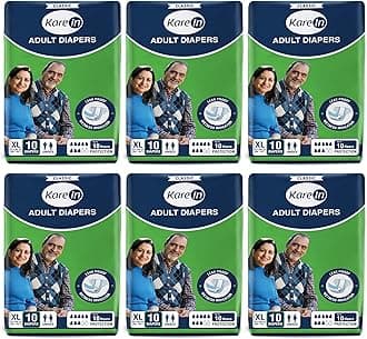 KareIn Classic Adult Diapers, Extra Large, Waist Size 127-165 Cm (50"-65"), 60 Count, Tape Style, Unisex, High Absorbency, Leak Proof, Wetness Indicator, Pack of 6