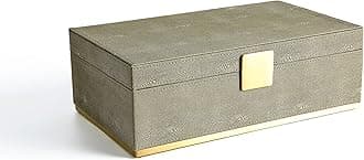 Sage Shagreen Leathern Large Home Decor Decorative Box Faux Leather Dresser Organizer Storage Box For Men's Accessories, Women's Cosmetic, Jewerly Organizer (Tan, 14x8.3 inch)