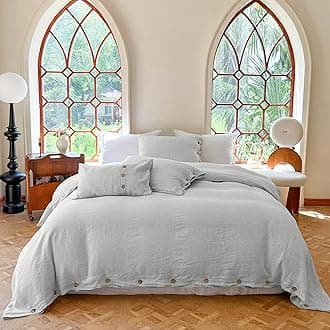 100% Linen Duvet Cover Set 3pcs with Coconut Button Closure Natural French Washed Flax Solid Color Soft Breathable Farmhouse Bedding - Light Grey, King Size