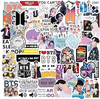 Pack of 60 - BTS, Bangtan Boys Vinyl Stickers for Laptop, Journal, Diary, Guitar, Mobile Case - Aesthetic Waterproof Stickers