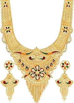 Indian One Gram Gold Pure Forming Long Rani Haar Jewellery/Jwelery/jwellery/jualry Necklace Set for Women for Women By Indian Collectible