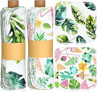 50 Pcs Reusable Paper Towels Paperless Reusable Cotton Cloths Toilet Absorbent Washable Paper Towels with Roll Kitchen Dishcloth for Kitchen Paperless Dishcloths(Leaves)