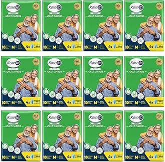 KareIn Classic Adult Diapers, Medium, Waist Size 76-114 Cm (30"-45"), 120 Count, Tape Style, Unisex, High Absorbency, Leak Proof, Wetness Indicator, pack of 12