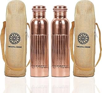Copper Water Bottle For Drinking More Water Copper Bottles 1000 ml Alkaline Vessel With Carrying Bag For Sports, Yoga, Gym,Office,Hiking (Pack of 2, Natural Lining Bottle)