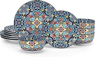 vancasso 12 Pieces Dinnerware Sets, Red Plates and Bowls Set, Porcelain Dishes Set for 4, Microwave and Dishwasher Safe, Scratch Resistant, Bohemian Style Dining Ware Service for 4, Series SIMI