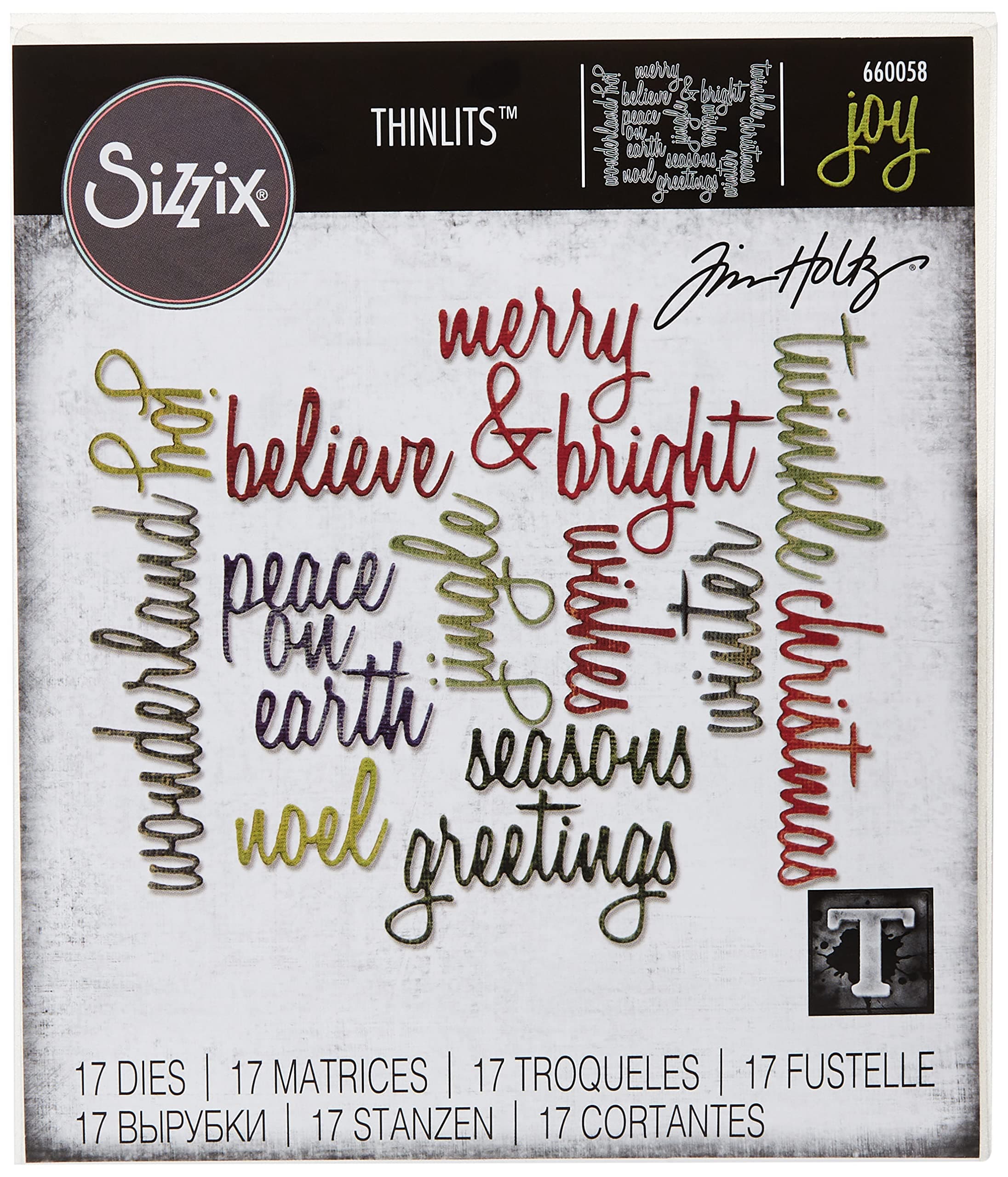 SizzixSizzix, Holiday Words Thinlits Die Set , Script by Tim Holtz, 17 Pack, Multi Color, One Size