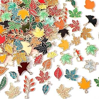 Maple Leaf Charm, 120Pcs Fall Leaf Charms for Jewelry Making, Thanksgiving Day Charms Autumn Enamel Pendant for DIY Bracelet Necklace Earrings Crafts Gifts for Women Girls