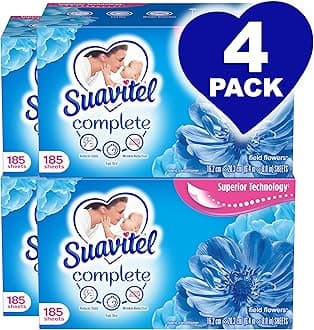 Suavitel Complete Fabric Softener Dryer Sheets Field Flowers 185 count, 4 Count