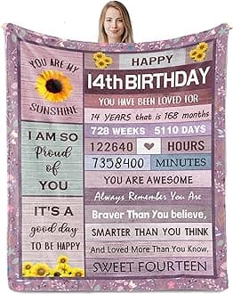 14 Year Old Girl Gifts, Gifts for 14 Year Old Girl, 14th Birthday Gift for Girls, 14th Birthday Decorations for Girls Boys, Gift Ideas for 14 Birthdays Blanket 50"x60"