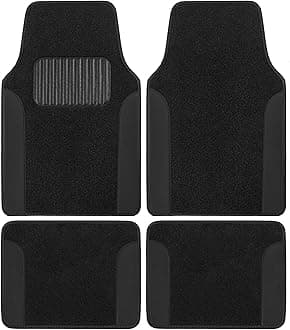 BDK Carpet Floor Mats for Cars, Two-Tone Carpet Car Mat with Faux Leather Accents, Automotive Floor Mat Sets with Built-in Heel Pad, Stylish Interior Car Accessories Black