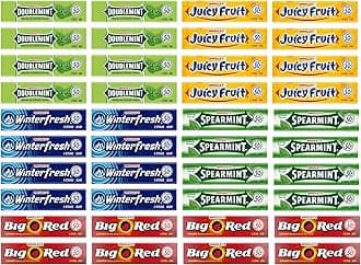 Bulk Bites Wrigley's Chewing Gum Assortment 40 Packs - 8 of Each (5 Flavors) Doublemint, Spearmint, Juicy Fruit, Big Red, Winterfresh Bulk
