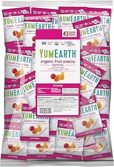 YumEarth Organic Tropical Flavored Fruit Snacks, 43ct- 0.7oz Snack Packs, Allergy Friendly, Gluten Free, Non-GMO, Vegan, No Artificial Flavors Or Dyes