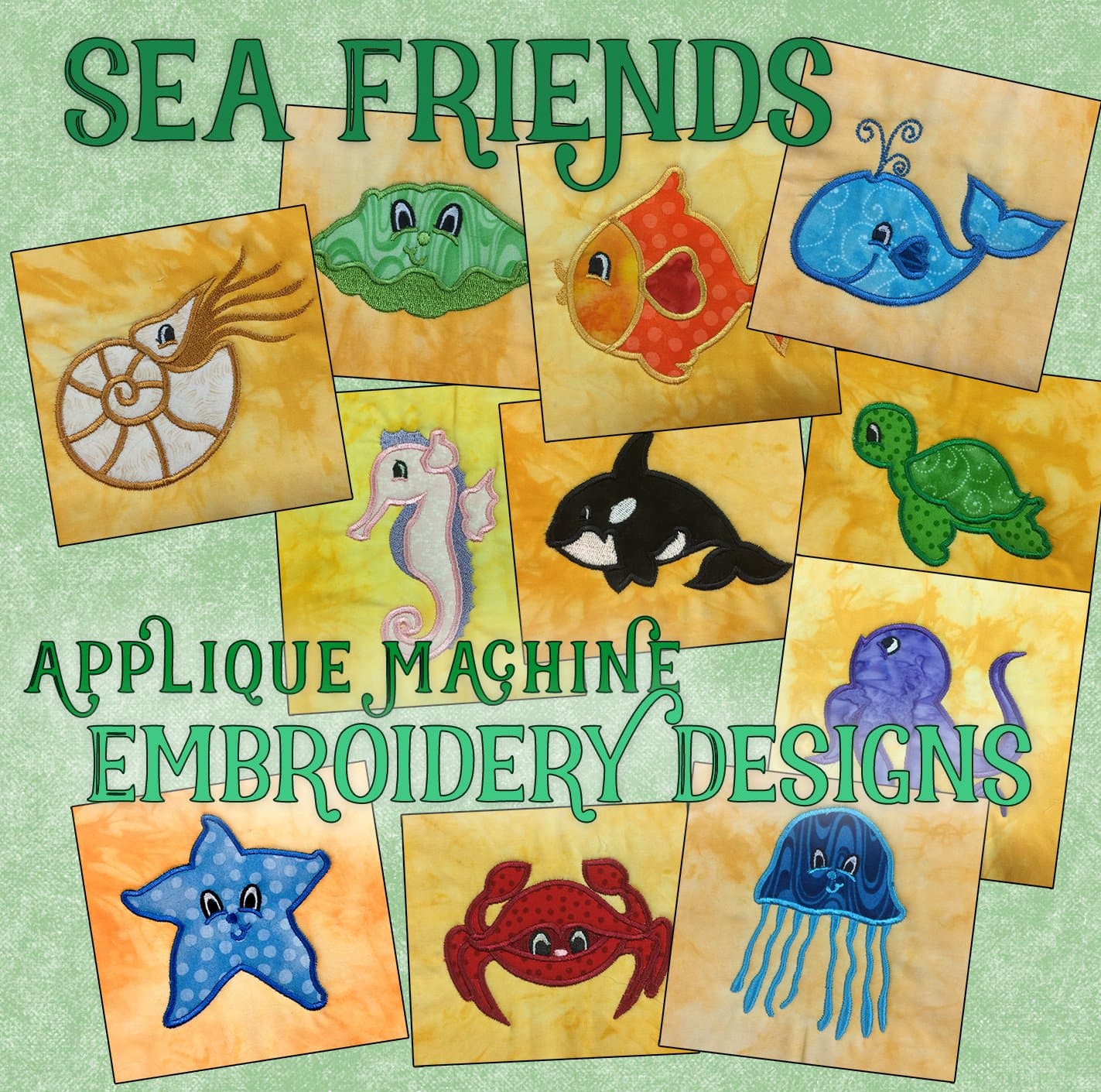 Threadoodle Embroidery Designs - Applique Sea Friends - Multiformat Machine Embroidery Pattern CD includes ART ART70 PES JEF EXP XXX VIP HUS DST For the 4x4 Hoop