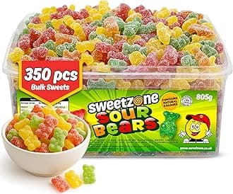 Sour Gummy Bears Sweets Tub, Halal Gummy Candy in Retro Fizzy Sweets, 805g Tub of 350 pcs of Gummies Candy, Sour Gummy Bears Packed with Flavour and Tangy Taste for Kids, and Sweet Lovers
