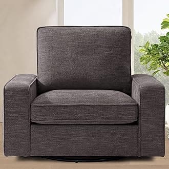 TEKAMON Swivel Accent Chair, Oversized Swivel Single Sofa Chair, Modern Chenille Fabric Barrel Armchair for Living Room/Office with Extra Wide Armrests, Washable Covers, 360° Rotation (Dark Grey)