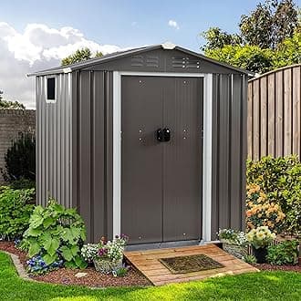 Shintenchi 6x4 FT Outdoor Storage Shed with Window, Lockable Outdoor Waterproof Tool Storage Sheds, Weather Resistant Tool Storage House Shed for Garden, Backyard, Patio Utility and Tool Storage, Gray
