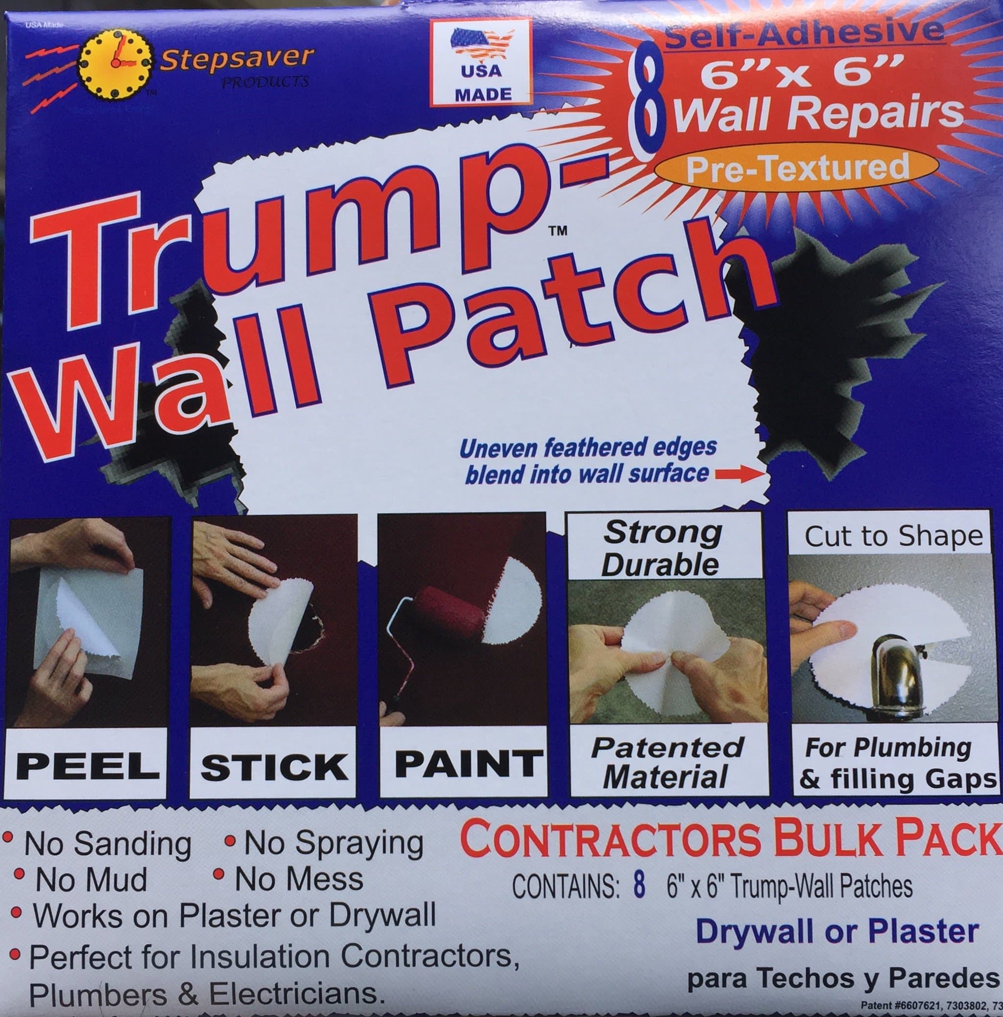 Stepsaver Products Trump Wall Patch TEX wall patch. Peel, Stick and Paint