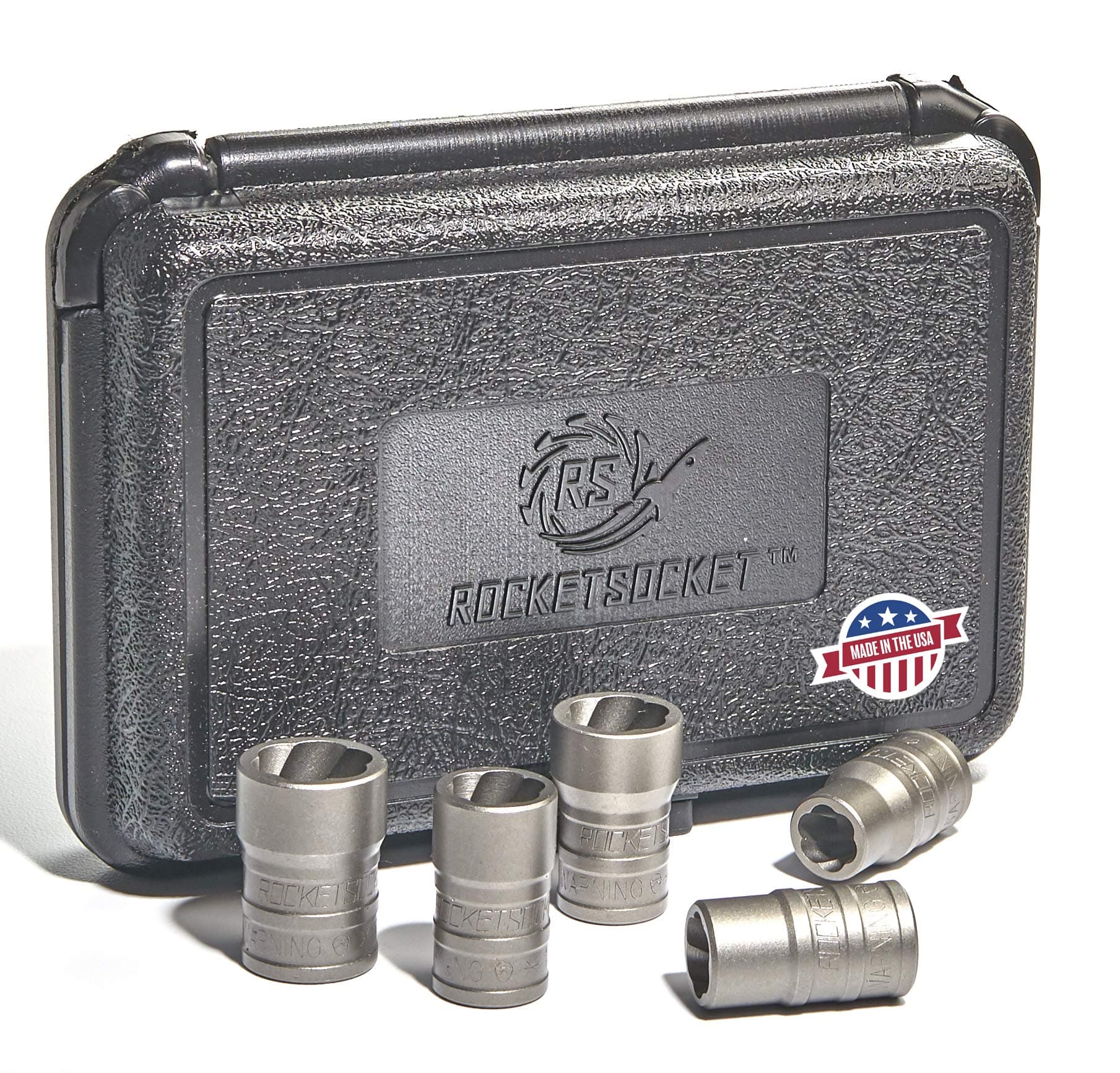 ROCKETSOCKETMade in USA | Extraction Socket Set | 7 Pieces, impact grade | Remove stripped, frozen, rounded-off Bolts, Nuts & Screws | American Drawn Steel