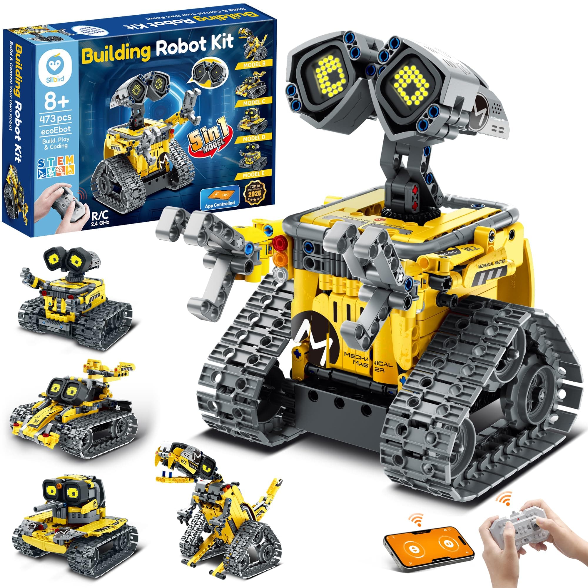 - Robot Building Kit with Remote Control for Boys Ages 8-14, STEM Coding Robotics Technic Toy Birthday Creative Gifts for Kids, Buildable 5in1 Models with 473 Pieces