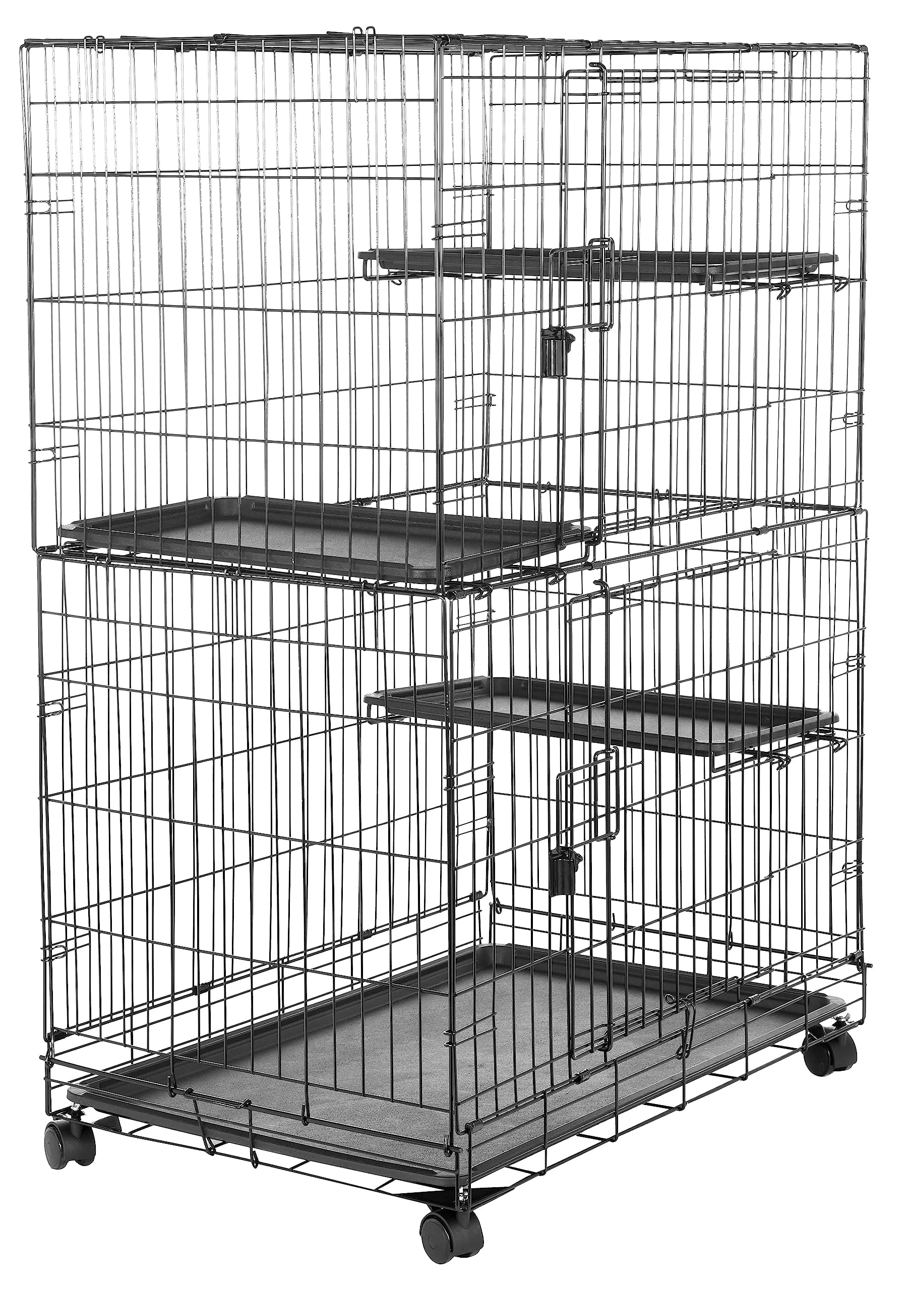 Amazon Basics 3-Tier Large Cat Playpen, Durable and Pliable cat Cage Box Crate Kennel, Black, 91 cm L x 56 cm W x 130 cm H