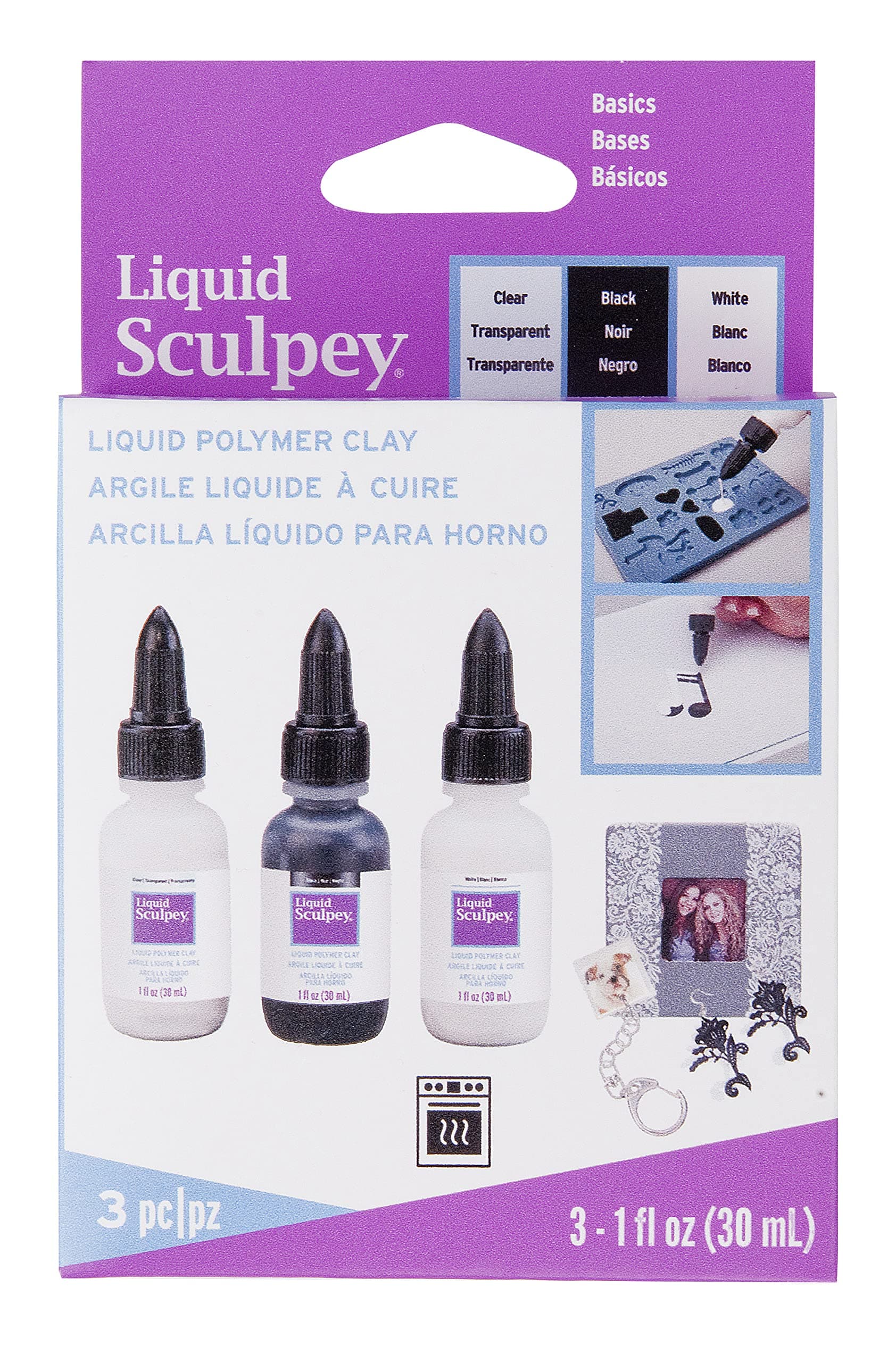 Polyform Sculpey Liquid Basics 3/Pkg-Clear, Black, White