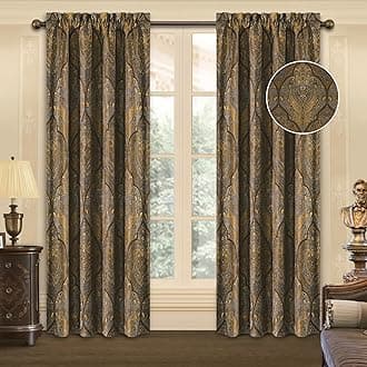 Loom and Mill Luxury Jacquard Curtains for Bedroom, Classic Antique Lined Damask Curtains 2 Panels with Tiebacks, Bronze Gold Window Curtain for Living Room Holiday Banquet Decor(52Wx96L, 2 Panels)