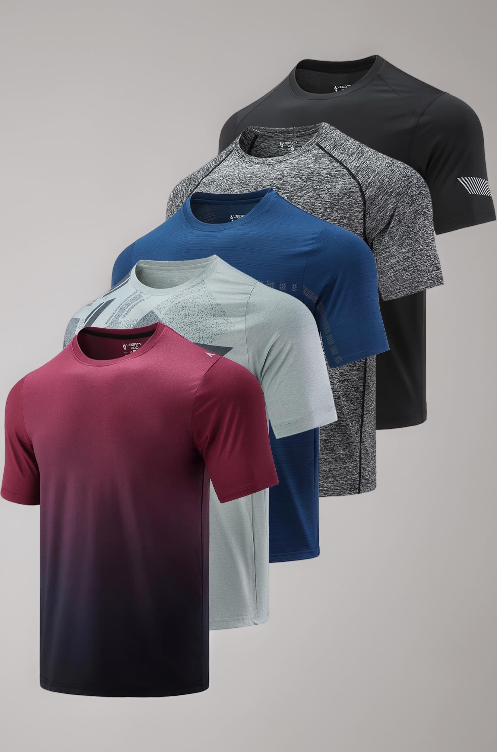 5 Pack Men’s Active Quick Dry Crew Neck T Shirts | Athletic Running Gym Workout Short Sleeve Tee Tops Bulk