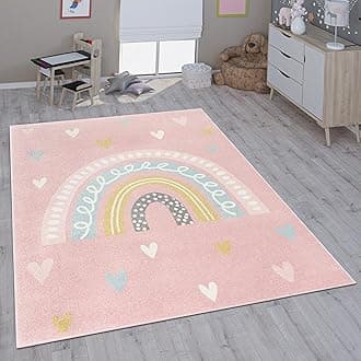 Paco Home Children's Rug Child's Room Girls Boys Various Motifs And Sizes, Size:80x150 cm, Colour:Pink White