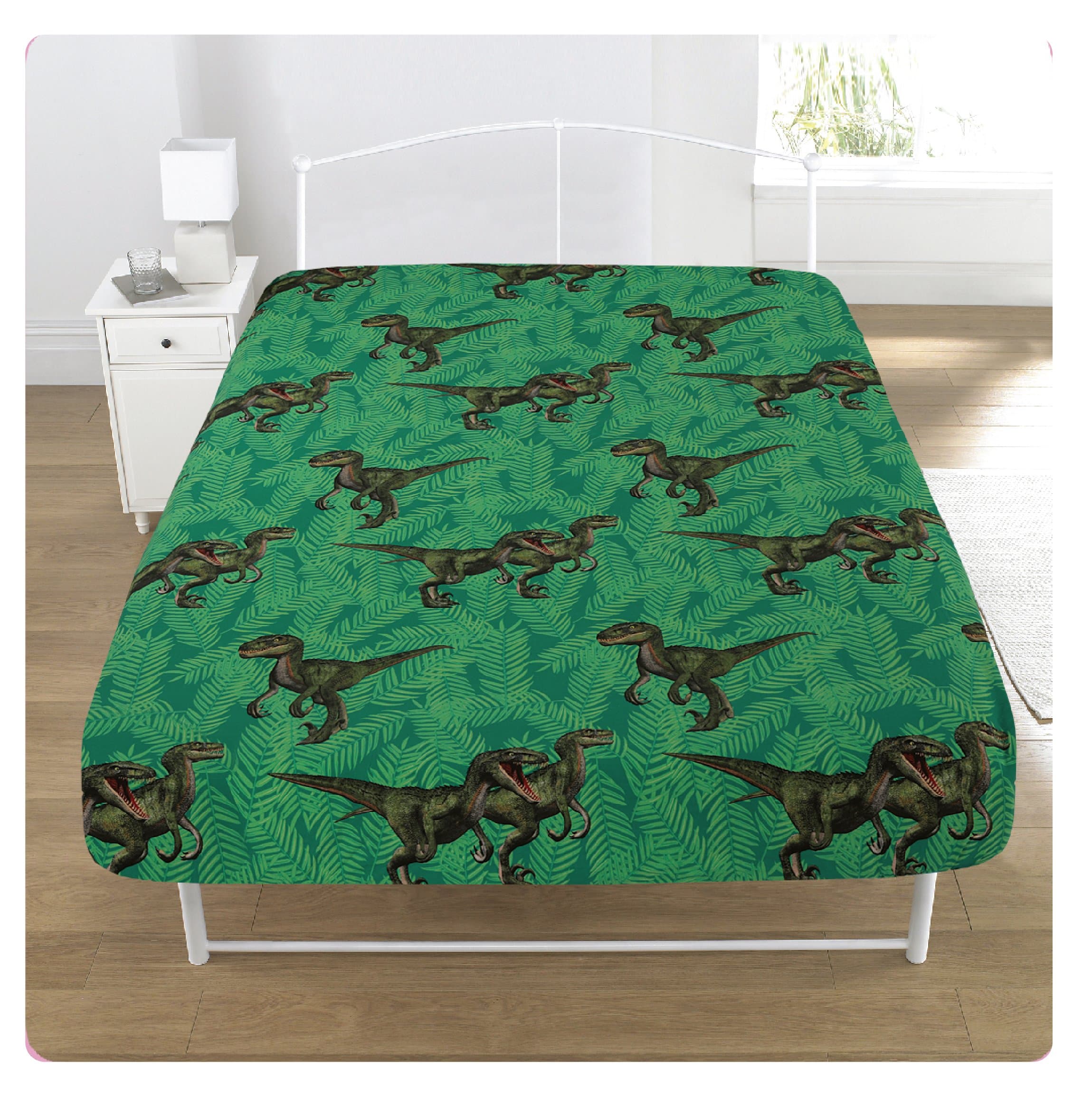 Jurassic Predators Single Panel Duvet Cover Bed Set - T Rex, Raptors (Single Fitted Sheet)
